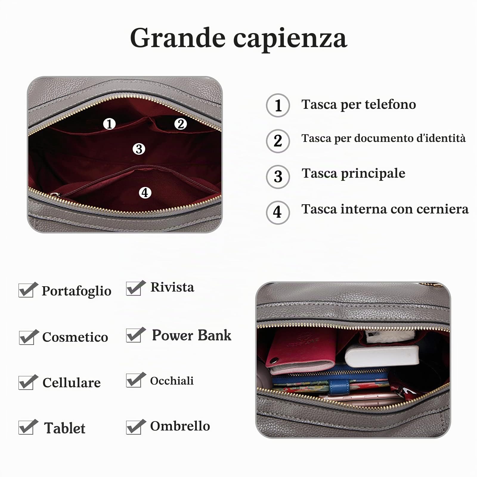 Elegante Borse a Mano Donna Borse a Spalla Borsa a Tracolla Impermeabile Borsetta in Pelle PU per Lavoro Viaggio Incontri Nero