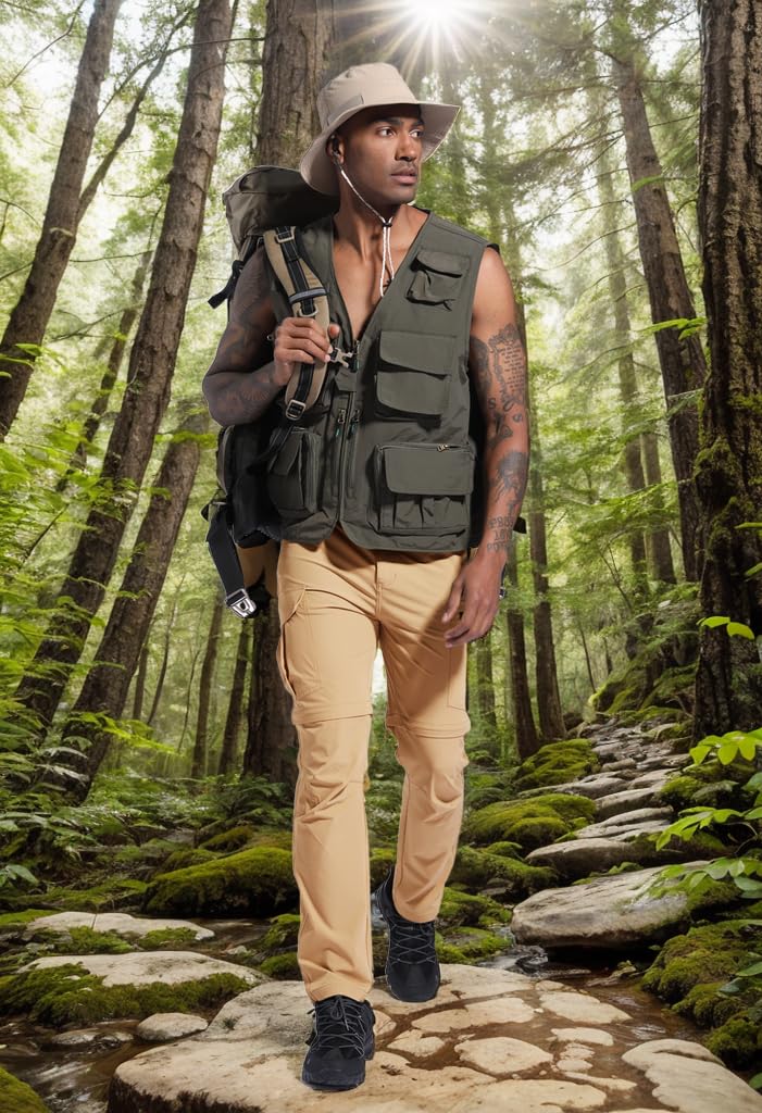 Pantalones de senderismo ligeros para hombre, con cremallera, convertibles, de secado rápido, para pesca, camping, viajes, safari, al aire libre