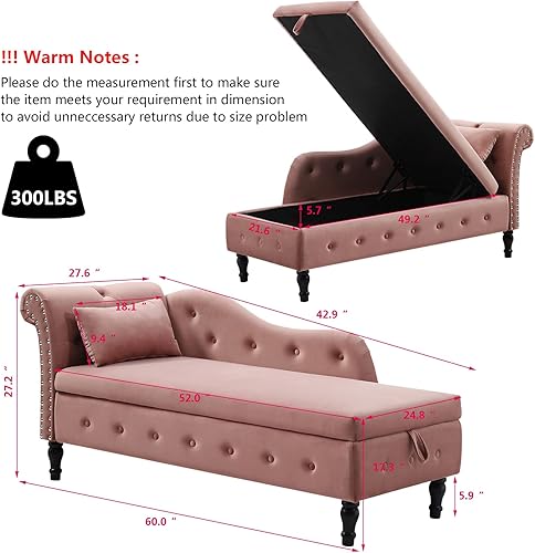 Miniatura 9 de Setawix Tumbona de terciopelo para interiores con almacenamiento para sala de estar, dormitorio, oficina, extremo de brazo enrollado de la cama,