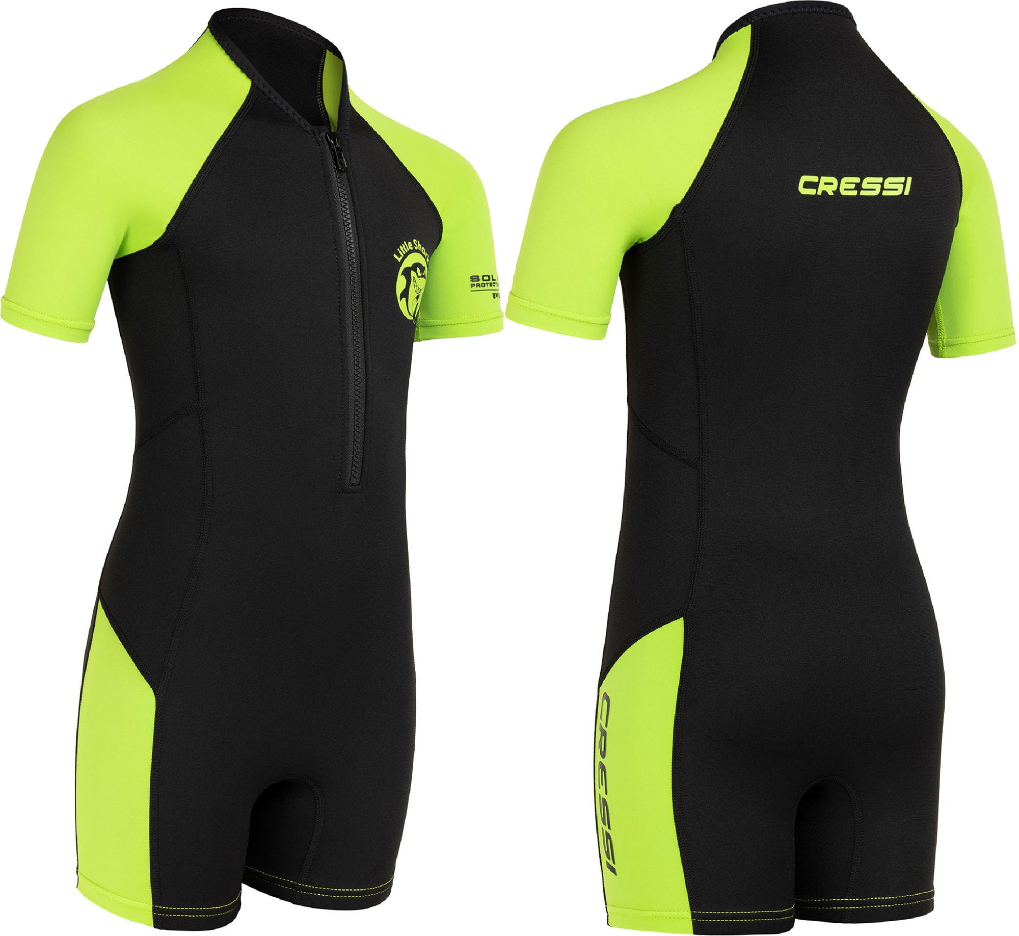 Cressi Unisex-Youth Little Shark Shorty Wetsuit Pianka Z Neoprenu Dla Dzieci,Czarny/Limonka,9/10 Lat,Xdg003306
