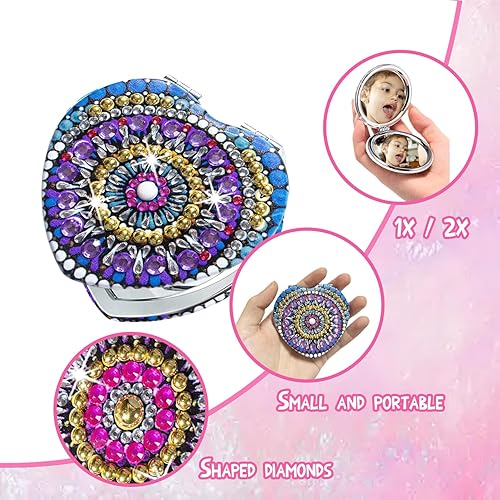 Miniatura 2 de CharySim Kit de espejo de pintura de diamante de 2 piezas, kit de cristal de pintura de puntos de diamante con diseño portátil plegable para adultos