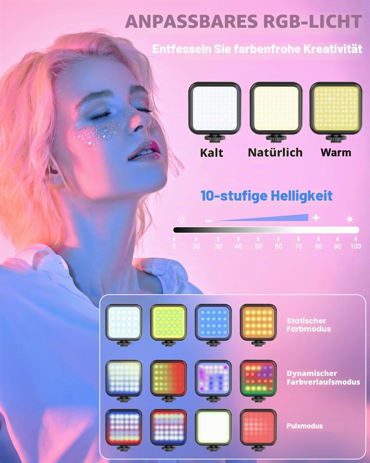 Vlogging Kit für iPhone/Android, YouTube Starter Kit mit kabellosem Mikrofon/Kamerastativ/Flexibles Stativ/RGB-Fülllicht, Content Creator Essentials Kits für TikTok Vlog Videoaufnahme