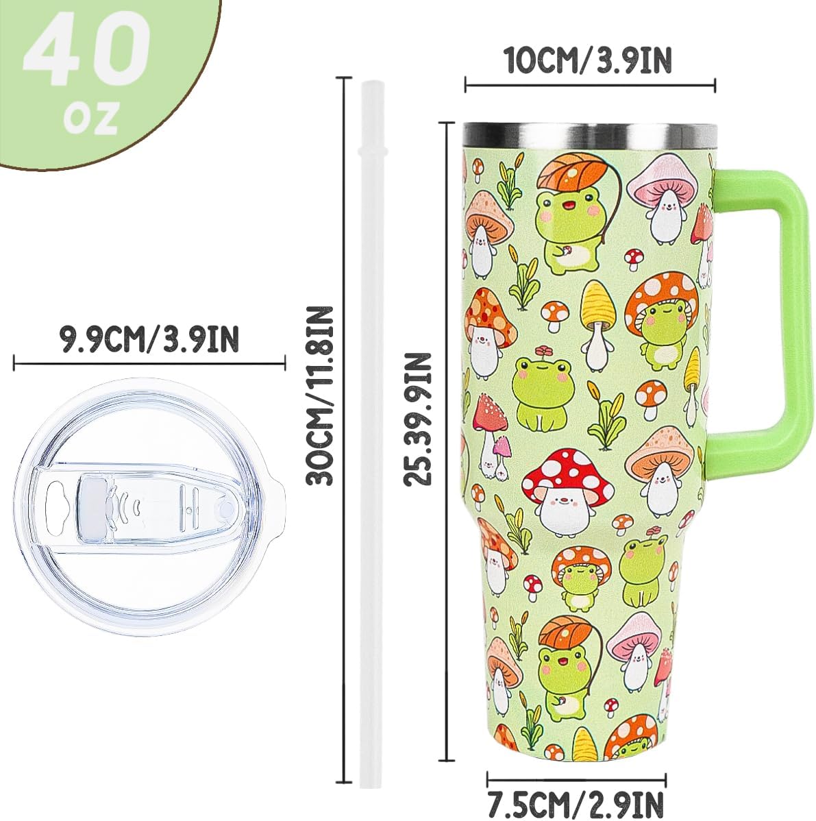 Frog Tumbler Cute Mushroom Tumbler 40 oz Kawaii Frog Gifts for Women Cute Cups Coffee Travel Mug with Handle Leak Proof Insulated Frogs Decor Stuff - Image 2