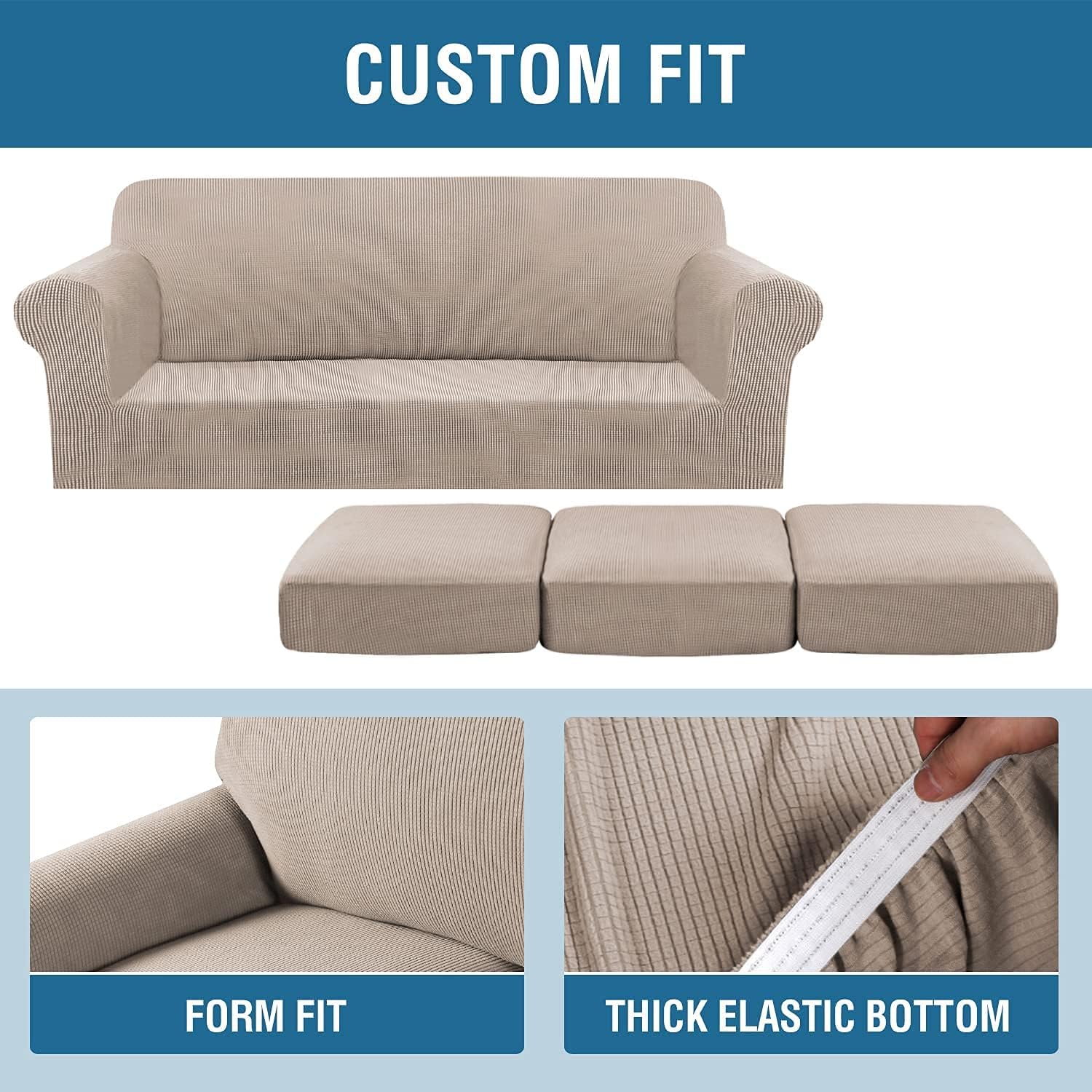 H.VERSAILTEX Stretch Sofa Covers for 3 Cushion Bundle 2 Cushion Loveseat Sofa Cover,Sand