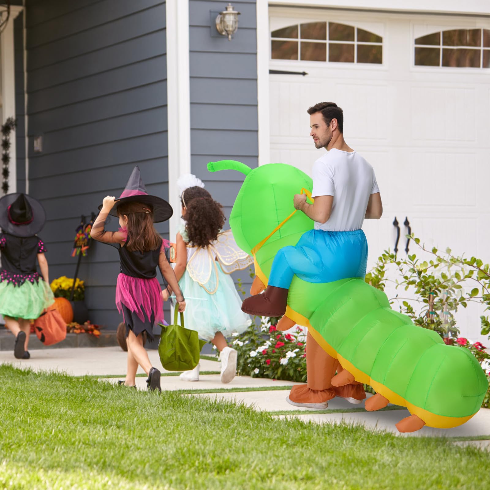 Poptrend Aufblasbare Kostüm Raupe Kostüme für Erwachsene Kinder, aufblasbares Raupenkostüme, Halloweenkostüme für Männer Frauen, lustige Kostümpartykostüme