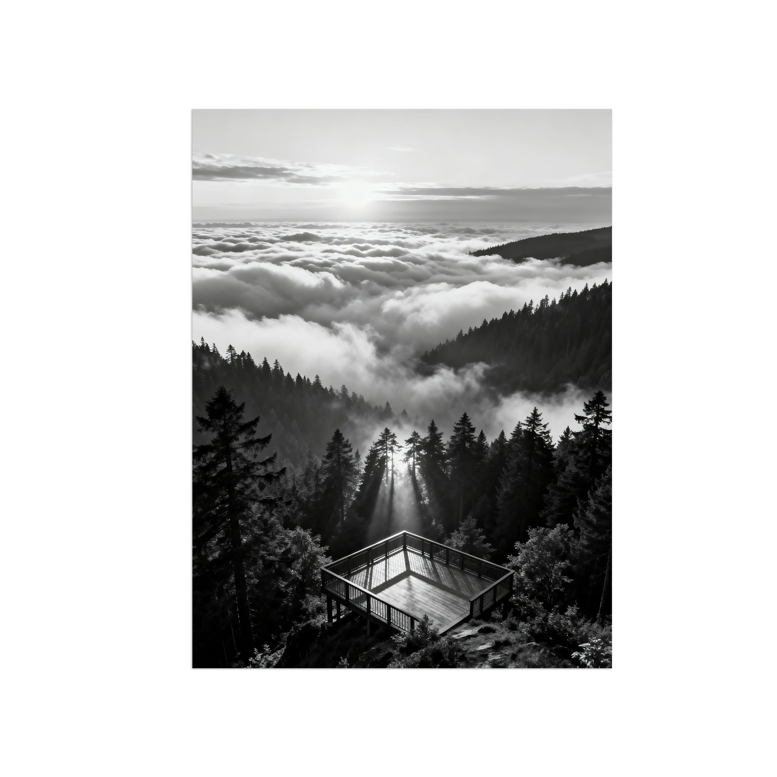 OZPWBVY Black and White Landscape Print Painting-Forest Clouds-Minimalist Canvas Wall Art Picture for Home Decor 24x31in 60x80cm Unframed