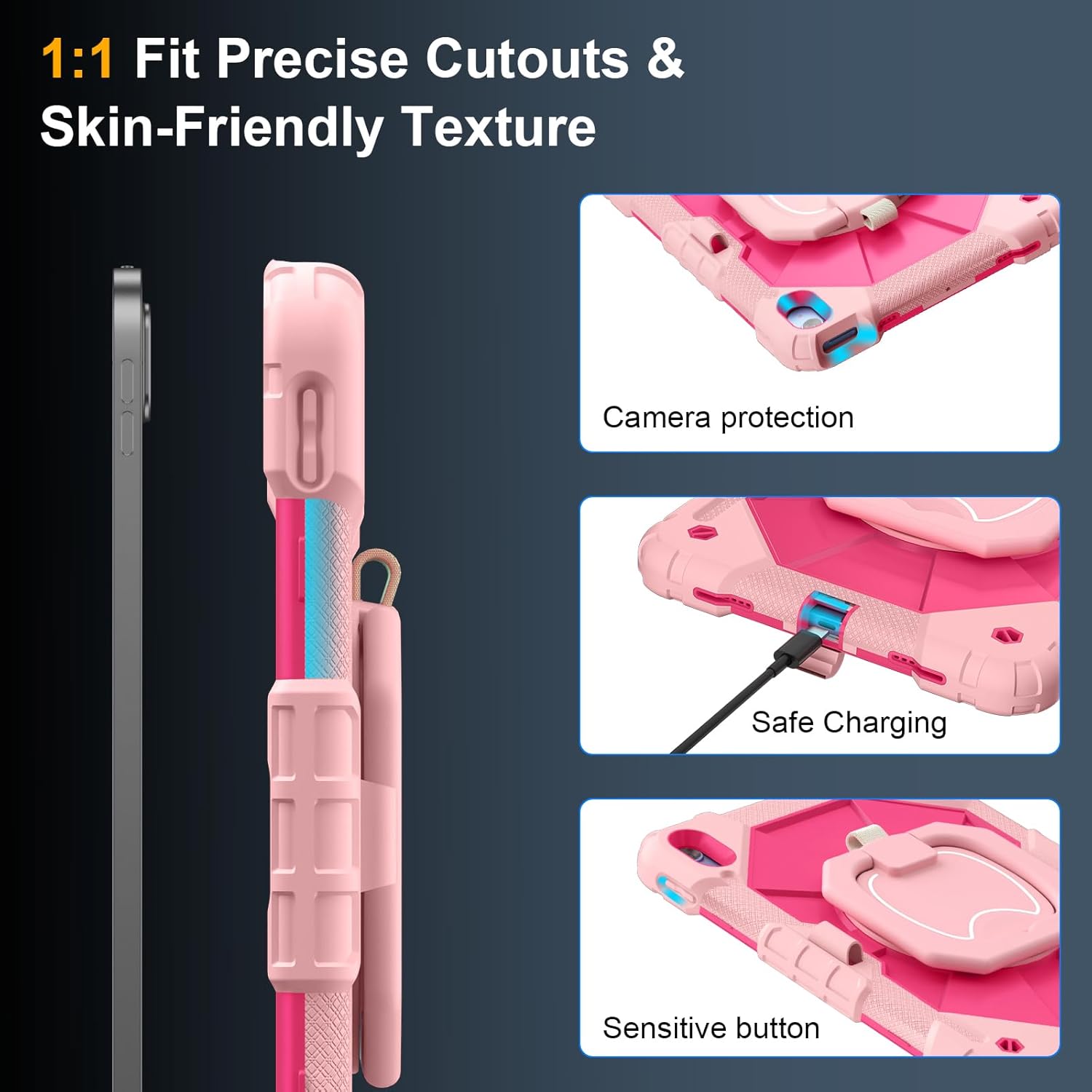 Case for iPad (A16) 11th Generation 11 Inch 2025, Ubearkk for iPad 10th Generation 10.9 inch 2022 case with Screen Protector 360 Degree Rotating Stand Shoulder Strap Pencil Holder, Rose Pink