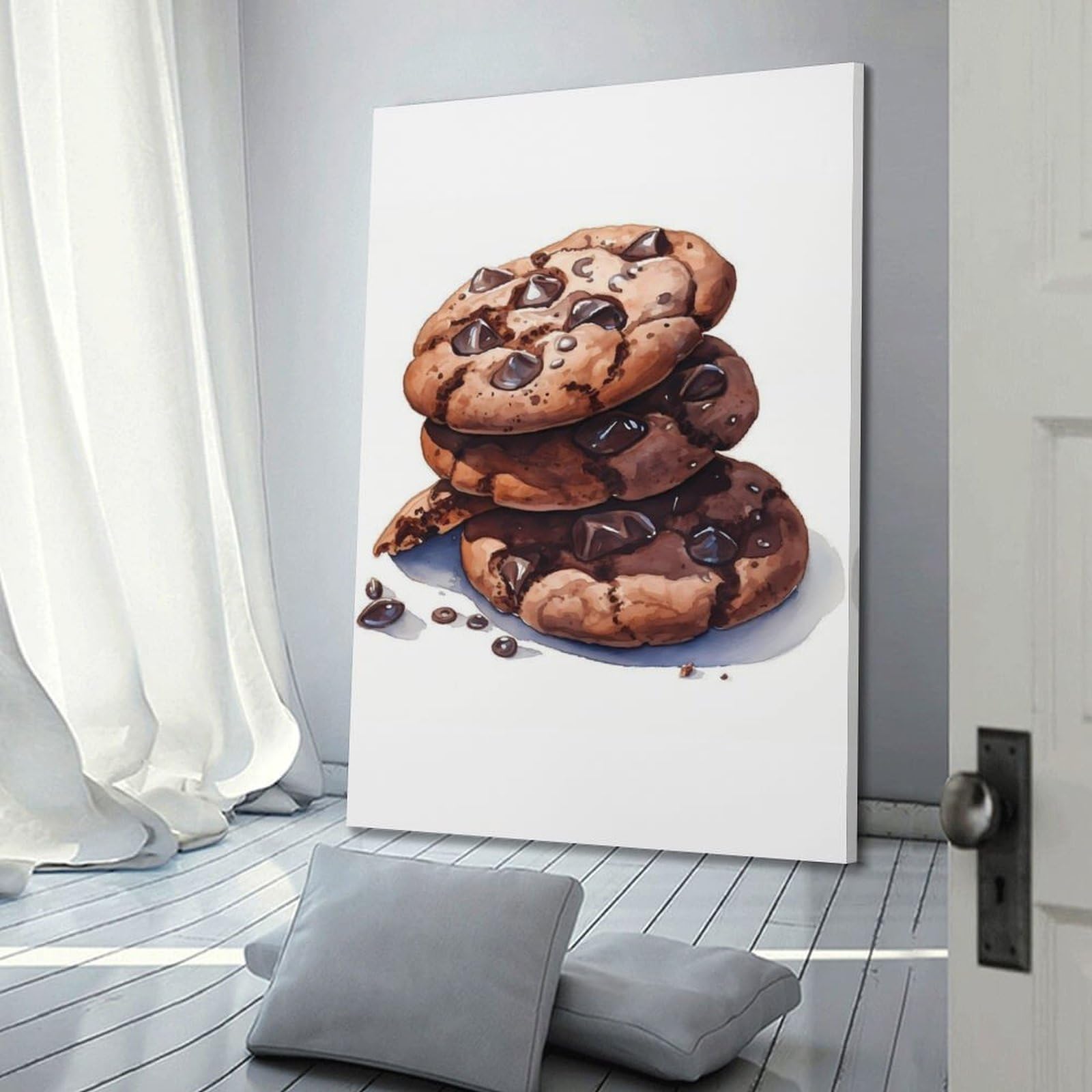 WIZIGM Aquarell-Poster, Motiv: Schokoladen-Plätzchen, moderne Wandkunst, Leinwand, ästhetische Dekoration, Gemälde, 50 x 75 cm, Rahmenstil