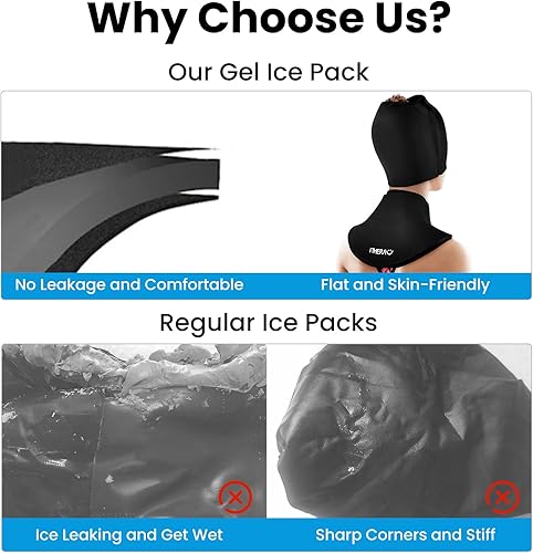 Miniatura 4 de I-THERA-U Conjunto de gel envolvente con tapa y cuello para aliviar la migraña, juego de 2 unidades de máscara reutilizable para el dolor de cabeza