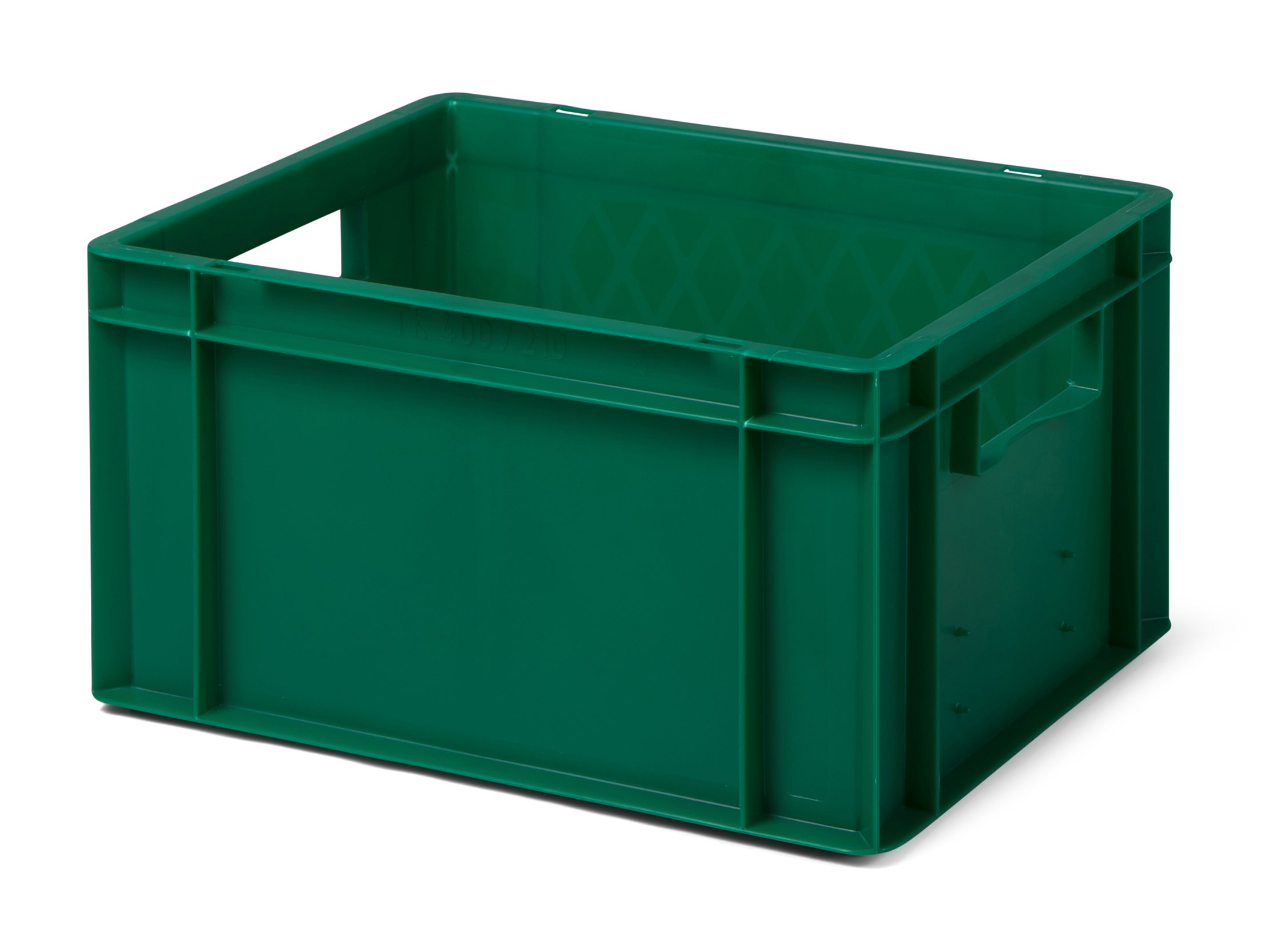 4 stk. Pudełko transportowe TK 400/210-0, zielone, 400 x 300 x 210 mm (dł. x szer. x wys.), z PP, pojemność 19 l, maksymalne obciążenie: 40 kg, do użytku spożywczego, wyprodukowano w Niemczech, jakość