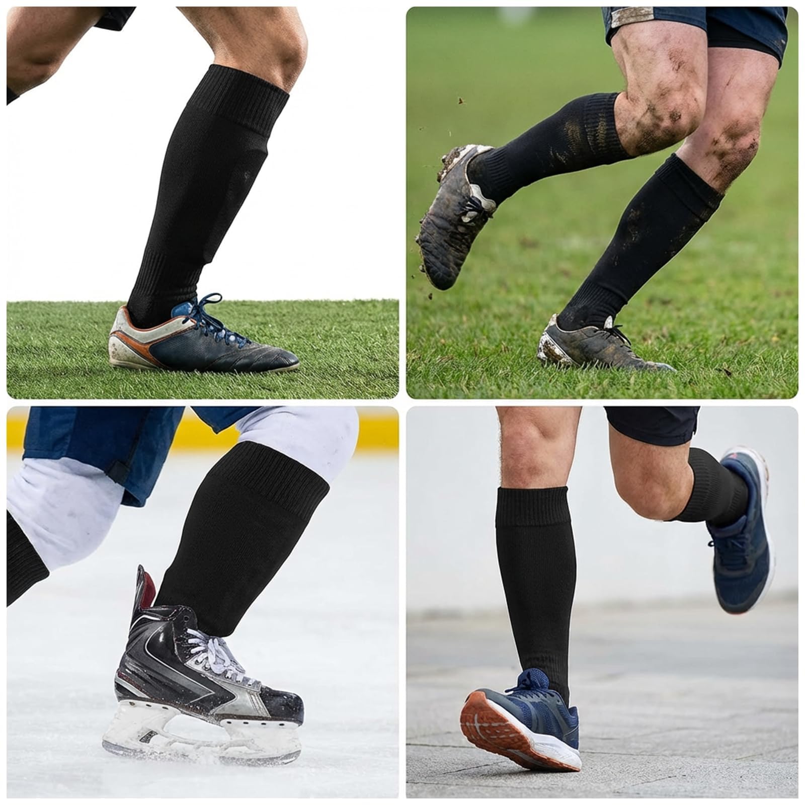 2 Pares de Medias de Fútbol sin Pie, Sujetador de Espinilleras para Adulto, Mangas de Compresión Transpirables y Antideslizantes