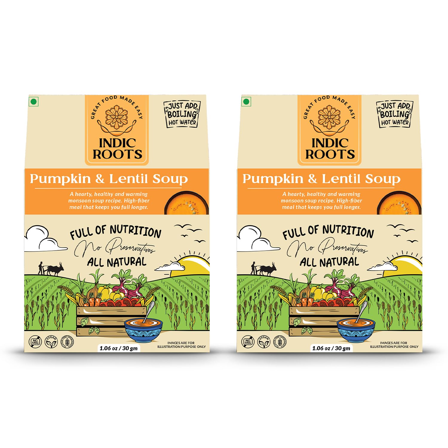 Indic Roots (Organic Roots) Pumpkin Lentil Soup, Instant Soup Packets,  Healthy Natural Ready To Cook Vegetable Soup Mix Powder, Pack of (30G Each