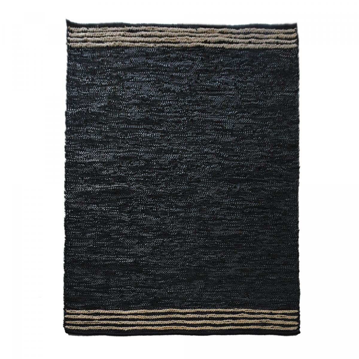 IMPALO Tapis Kilim, 120 X 170 Cm Salon, Cuir Authentique, Motif Simple, Noir, Tissé À La Main en Inde, Texture Kilim, Décoratif, 8239