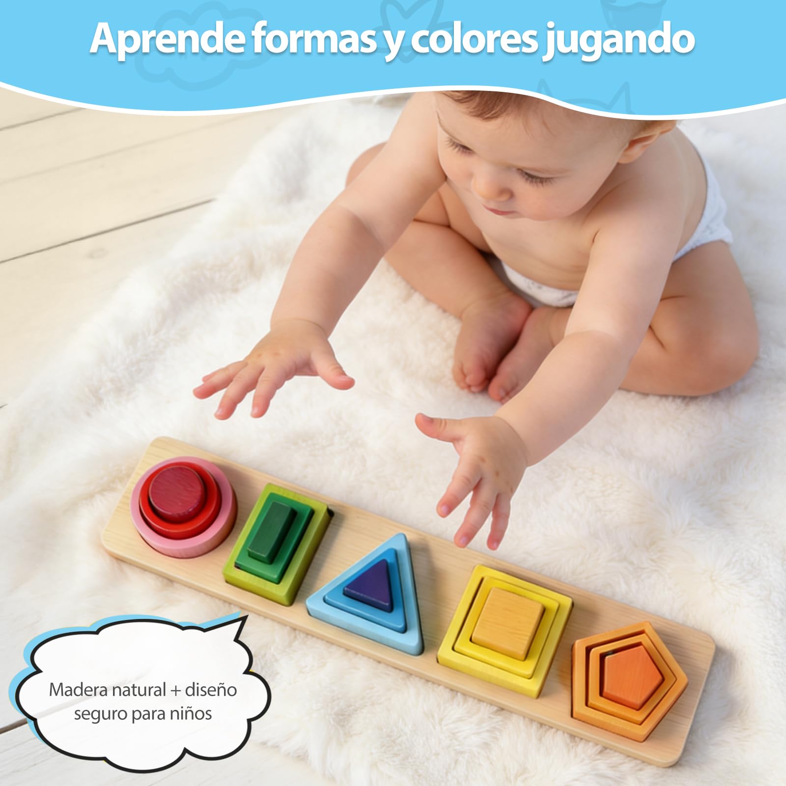 Juguetes Montessori Para Niños De 1 a 2 a 3 Años, Juguetes Para Apilar Y Clasificar, Torre De Clasificación De Madera, Juguetes Educativos De Formas Y Colores, Regalos Para Niños Y Niñas De 1 a 3 Años — view 2