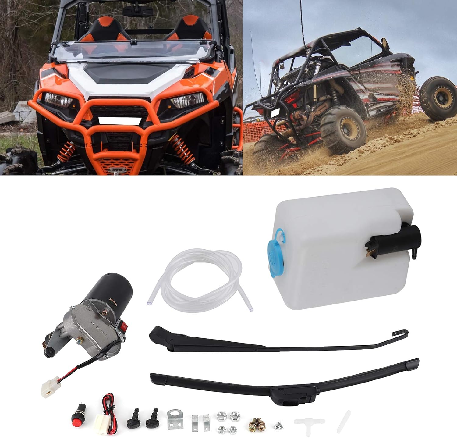 KIMISS UTV Wiper Kit Wiper Motor Kit UTV Windshield Wiper Motor Kit 12V 30W Electric Windshield Wiper Assembly Kit Motor Blade Arm Water Spout Pot Hose for UTV ATV