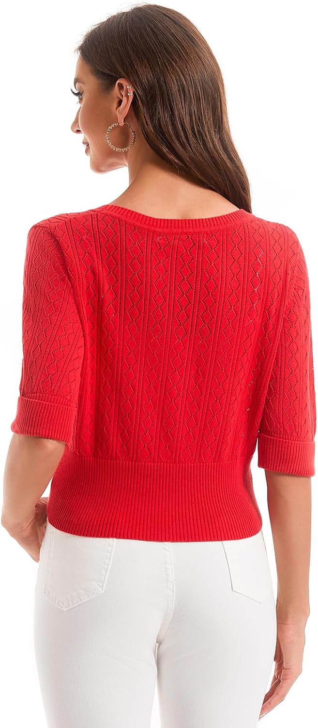 Women's Cotton Cropped Cardigan, Soft Short Sleeve V-Neck Casual Lightweight Cover Up Knit Sweater for Dresses - Image 6