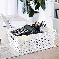 Vista 4 de Gloreen Cesta de plástico blanco, cestas de almacenamiento de tejido de 8 cuartos de galón, 4 paquetes