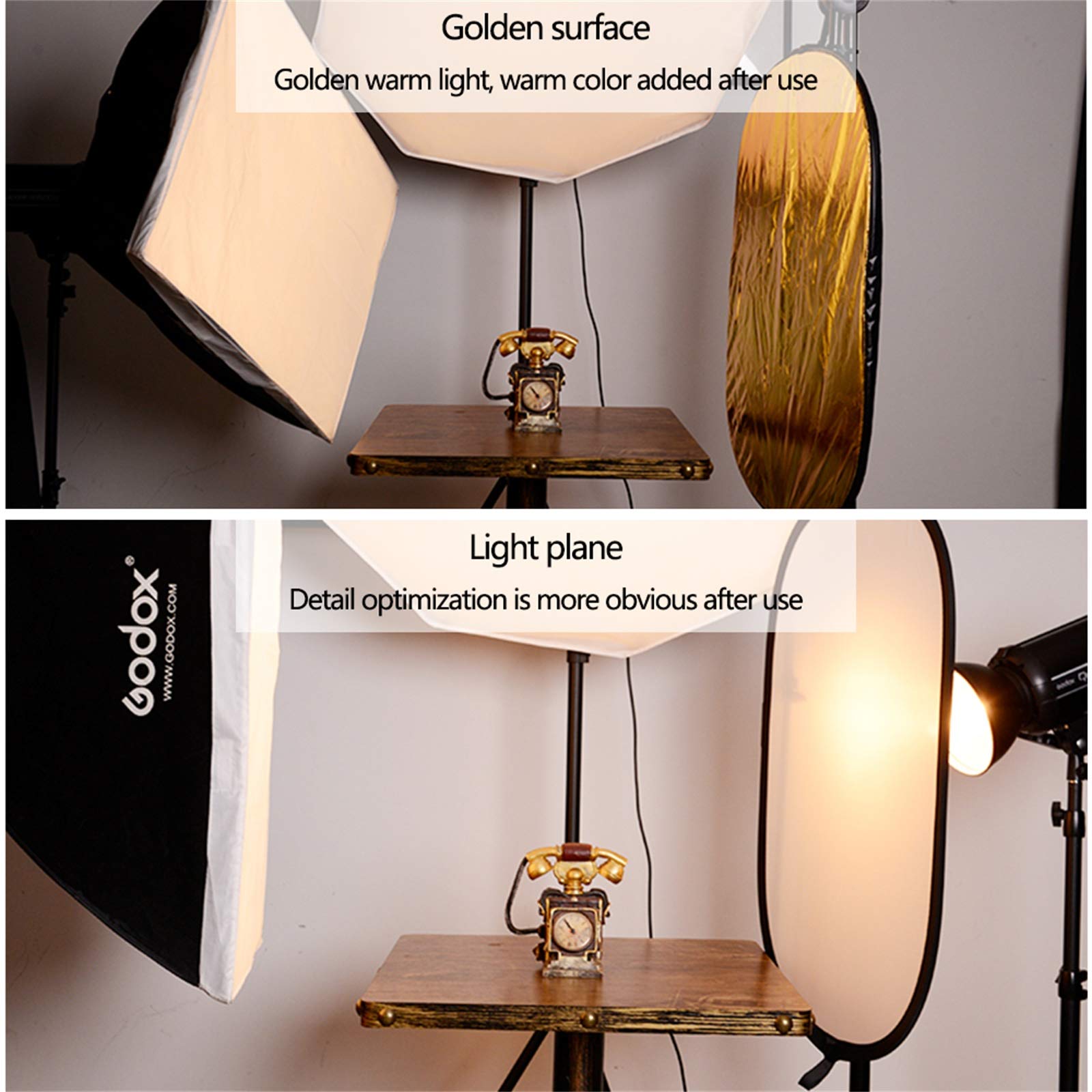 5in1 Riflettore 80CM Pannello Riflettente Pieghevole Multi-disco con Borsa, Traslucido, Argento, Oro, Bianco e Nero Riflettori per Illuminazione da Studio Fotografico e Illuminazione Esterna