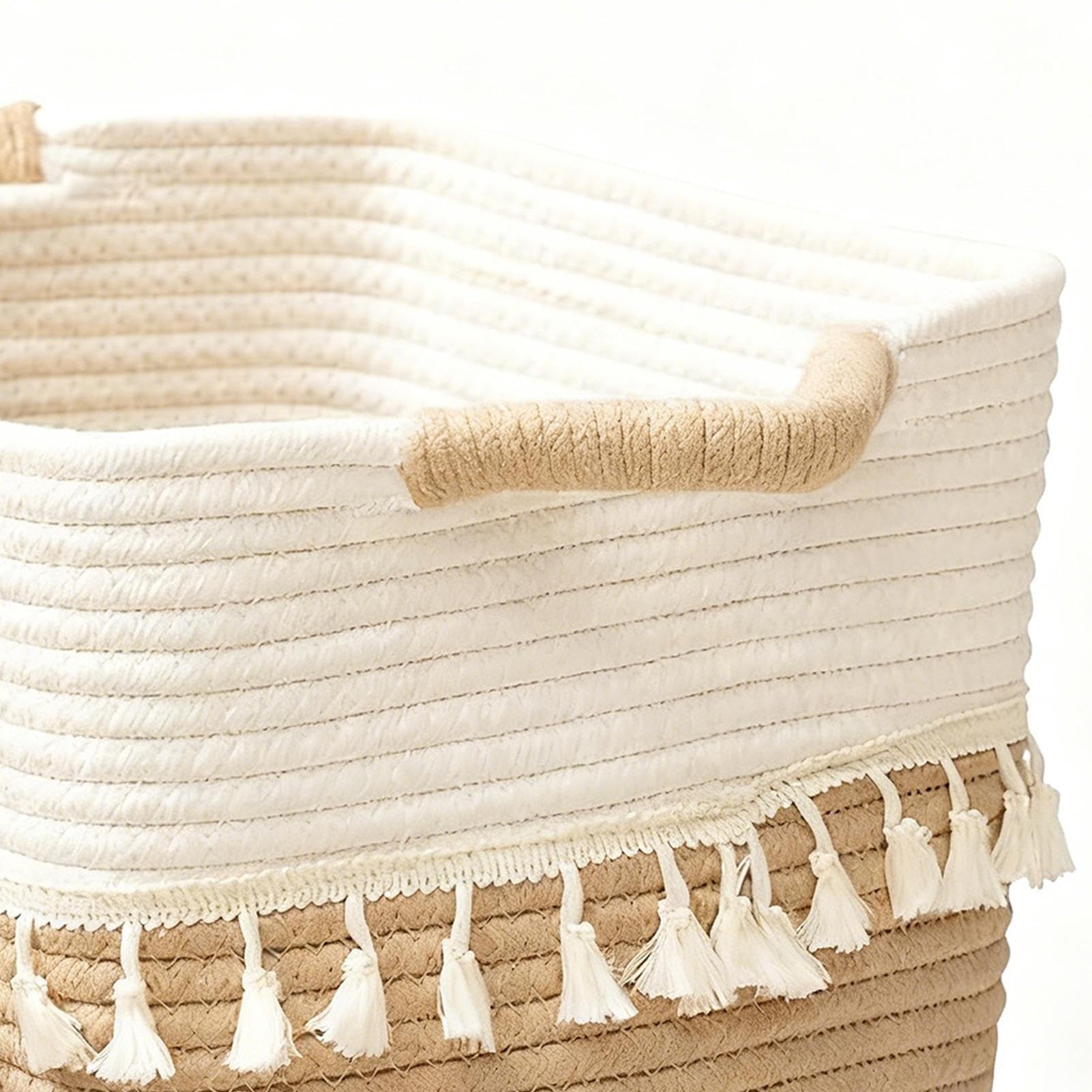 Cestas Organizadoras Rústico Con Asas | Cesta De Almacenamiento Tejida En Algodón Para Estantería Para Juguetes Mantas Toallas Libros Armario Lavandería Baño Cocina