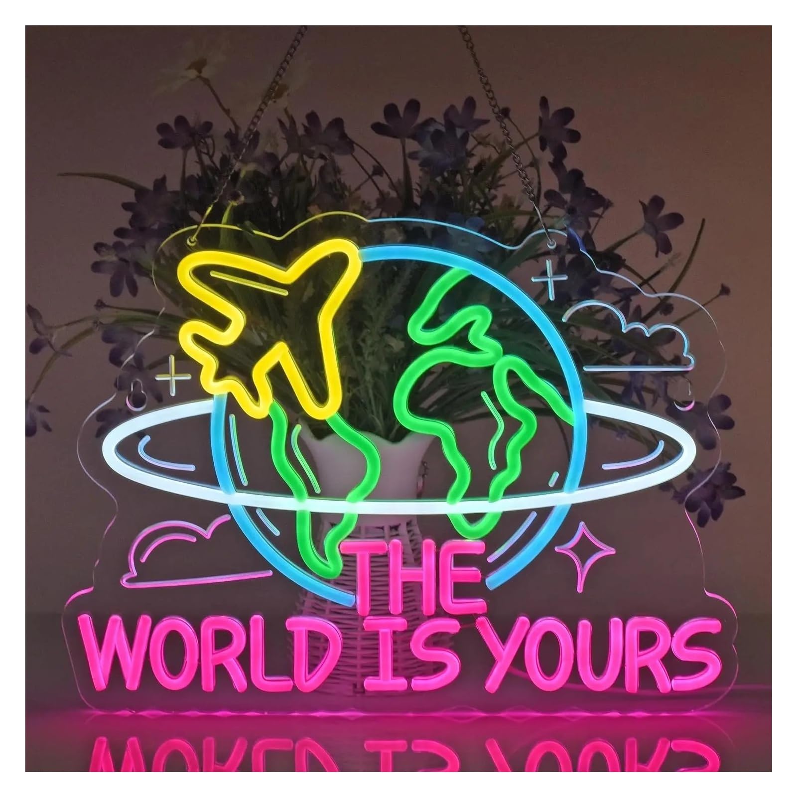 Insegna al Neon Insegna Al Neon LED The World Is Yours | Per Gli Amanti Dei Viaggi Camera Da Letto Cafe Avventura A Tema 40x30.3cm