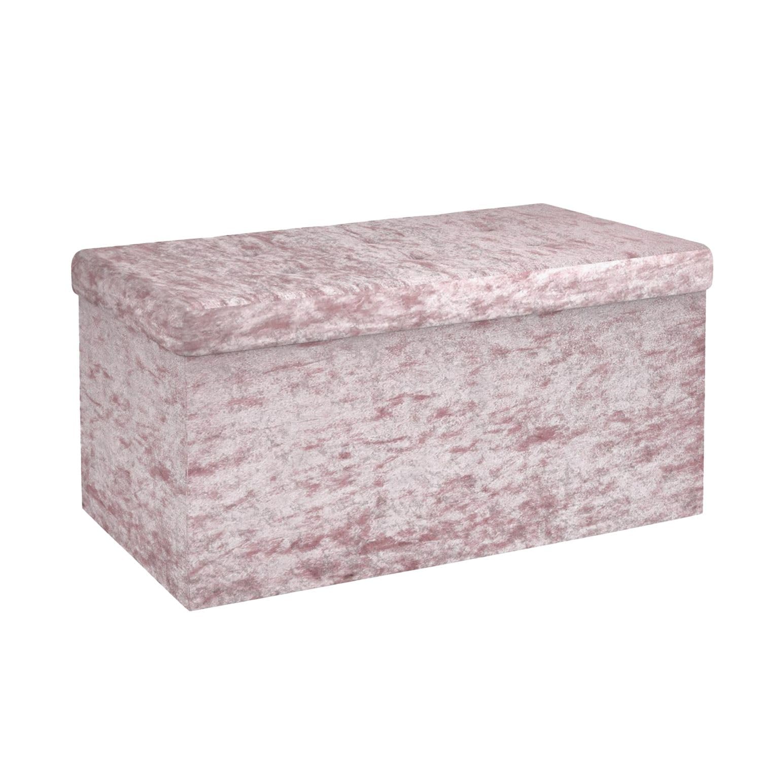 INTIRILIFE Banco Plegable 76x38x38cm en Terciopelo Rosa - Asiento Cubo con Espacio de Almacenamiento y Tapa con Funda de Terciopelo - Asiento Cubo reposapiés Plegable Caja de Almacenamiento Cofre