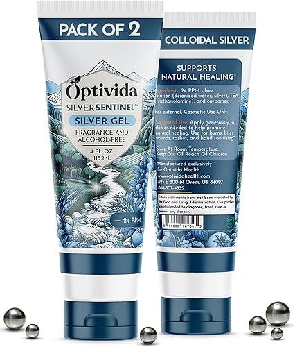 OPTIVIDA Gel de plata coloidal para el cuidado de heridas (paquete de 2) Curación tópica natural de la piel Gel de plata para heridas, quemaduras,