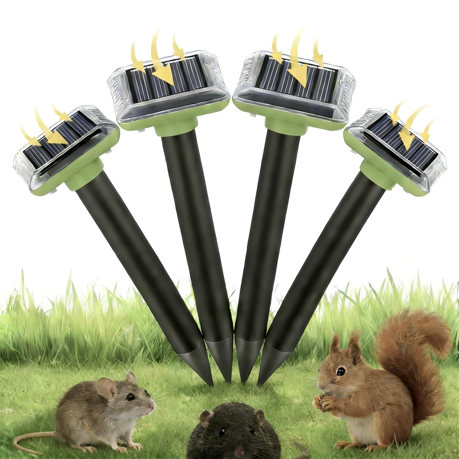 Ultrasuoni per Topi da Esterno,4 Pcs Scaccia Talpe Ultrasuoni Solare, Spaventapasseri Solari, Repellente per Talp, Gopher per Giardini e Prati