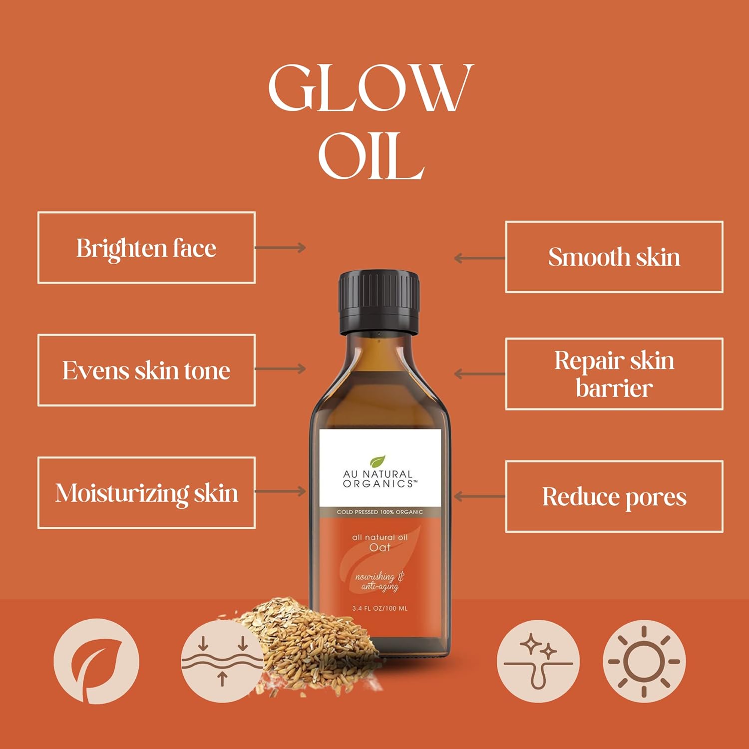 Au Natural Organics Oat Oil for Skin and Hair - Organic Cold Pressed Avena Sativa Kernal Oil, Moisturizing Face & Body Oils for Eczema, Scars & Dry Skin - Soap Making, Cleansing & Hydration, 100ml