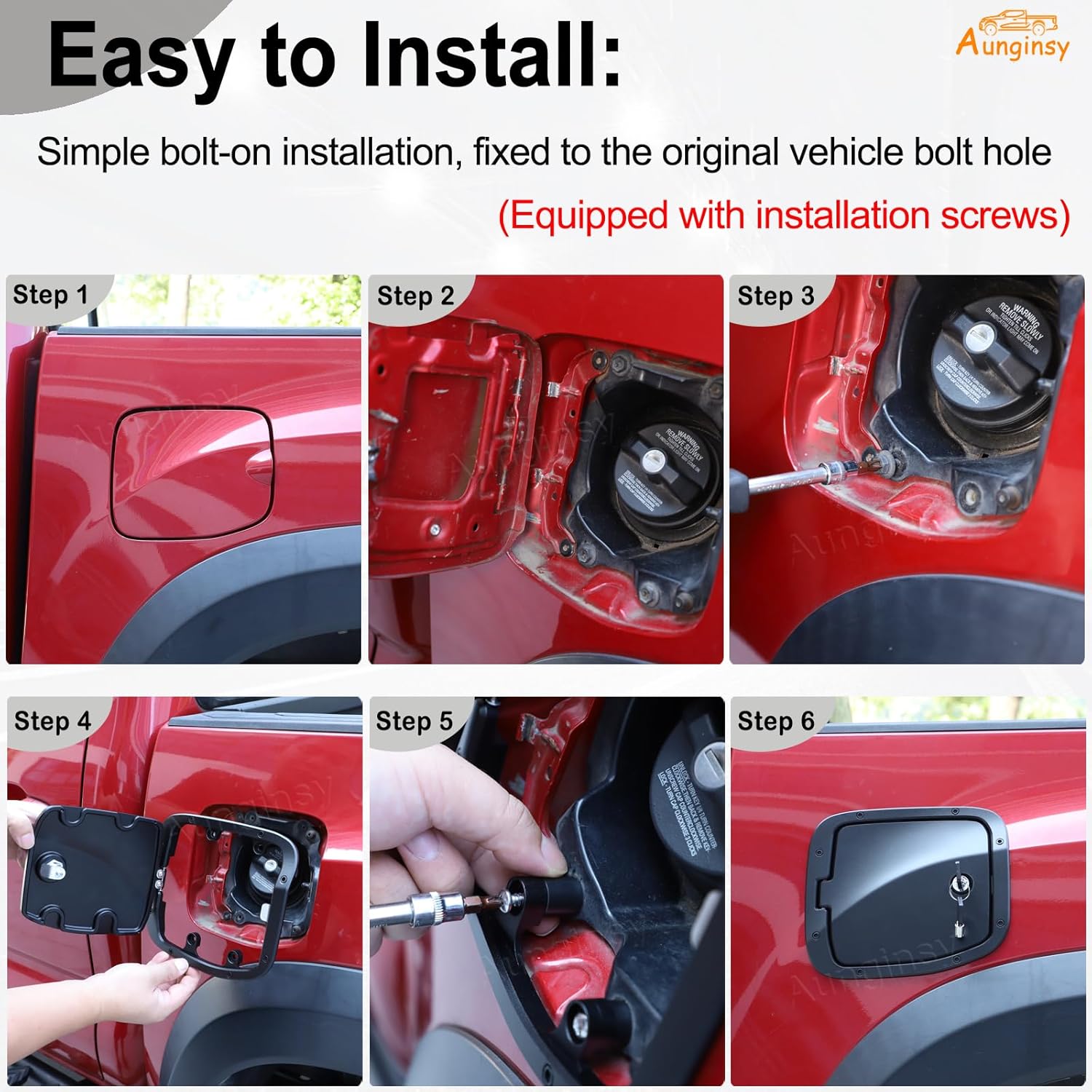 Aunginsy Car Fuel Tank Cap Replacement Anti-theft Lock Cap Fit Toyot@a Tacoma 2016-2023 Truck Door Locking Gas Cap Tank Cover Fuel Filler Door Protector with Lock Trim Cover Decoration Kit Accessories