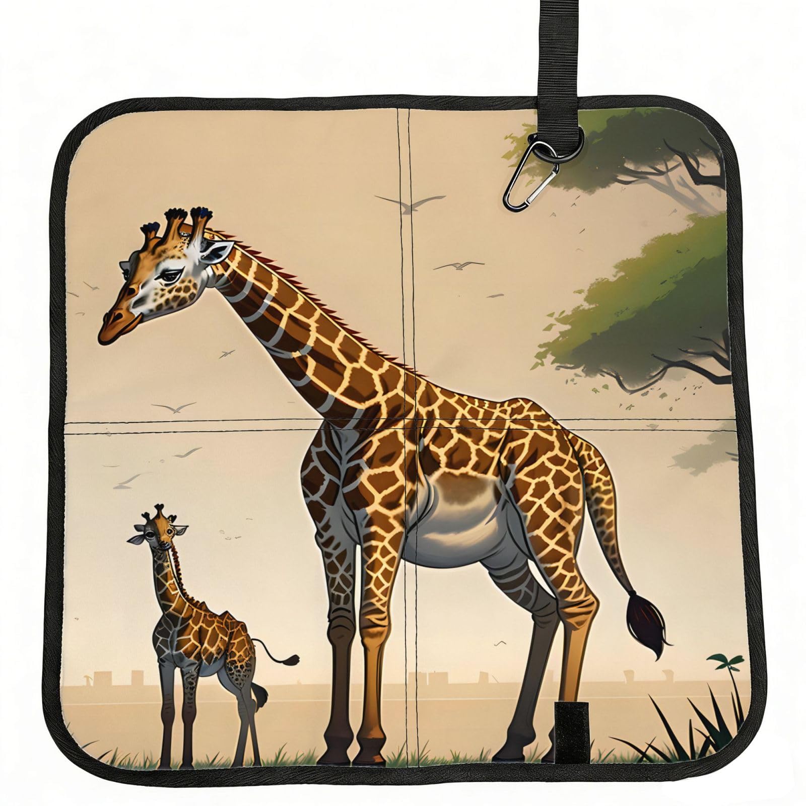 WBQLSL Mother and child giraffe Foldable Seat Cushion - Portable Stadium Pad with Carabiner for Camping Hiking Picnic Beach