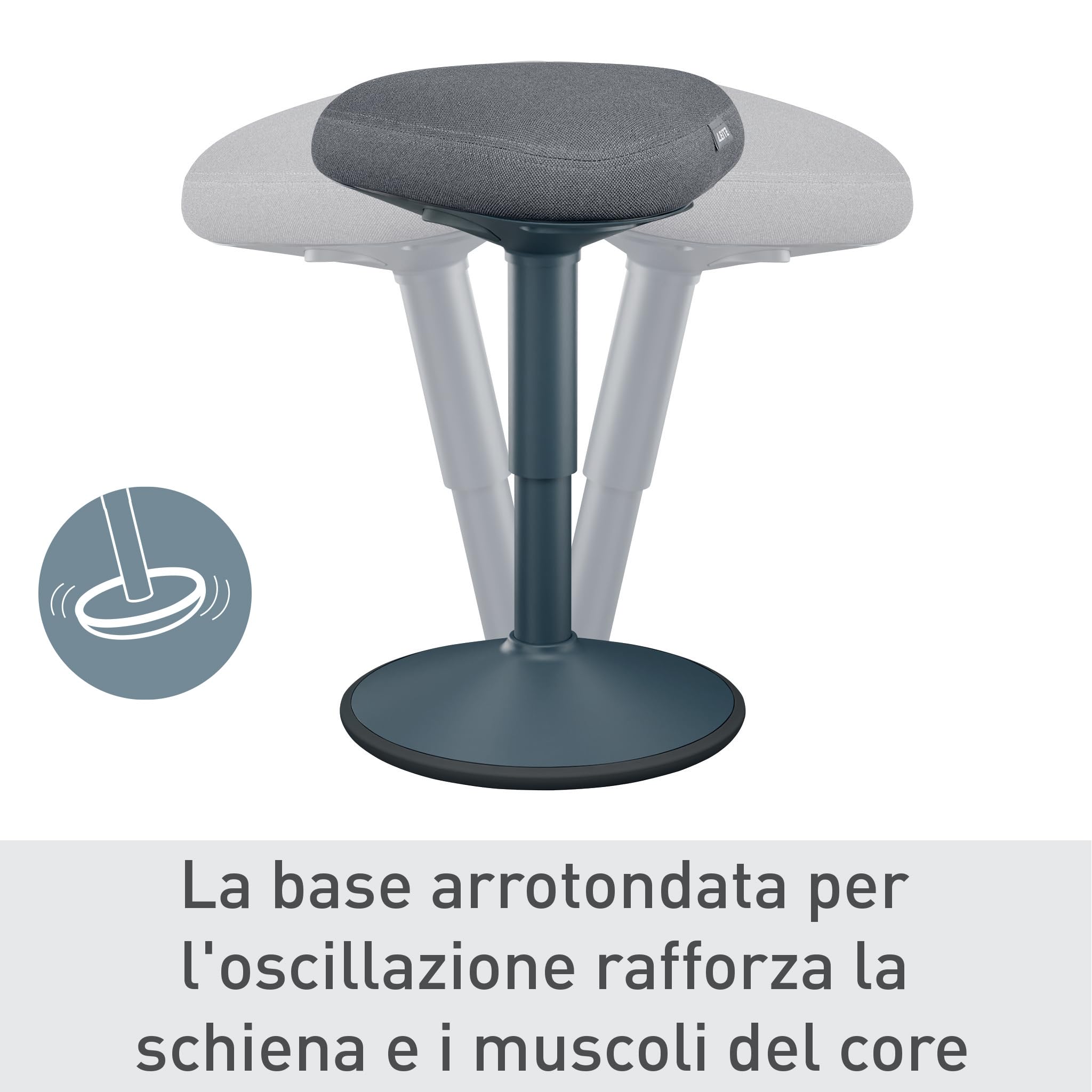 Leitz Ergo Active Sgabello per Posizione Seduta, con Cuscino in Gommapiuma, Altezza Regolabile, Coprisedile Riciclato Post Consumo al 100%, Per Peso fino a 110 kg, Gamma Ergo, Grigio Scuro, 65440089