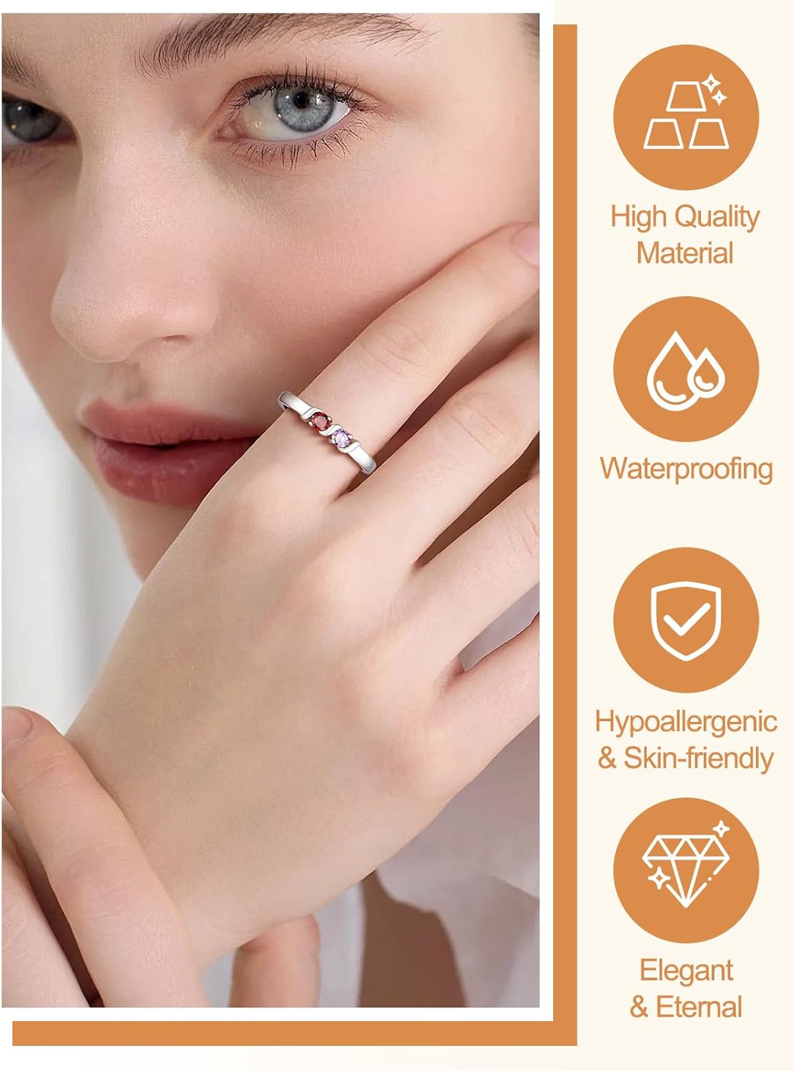 Custom4U Personalized Mothers Ring with 1-5 Birthstones Names Engraved 925 Sterling Silver/14K White Gold Plated Birthstone Rings for Women Promise Ring Birthday Jewelry Gifts for Mom Grandmother Wife - Image 7