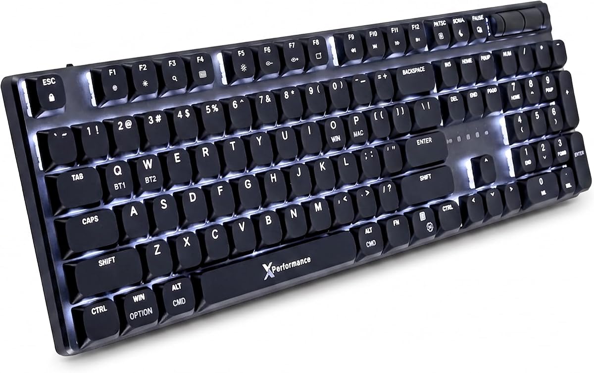 X9 Slim Mechanical Keyboard Wireless – Low Profile Red Switches, Triple Mode (Bluetooth + 2.4GHz + USB), Full Size 107-Key with Number Pad, Backlit, Rechargeable – Quiet Typing for Mac and PC