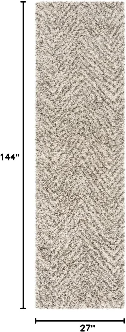 SAFAVIEH Hudson Shag Collection Runner Rug - 2'3" x 12', Ivory & Grey, Chevron Design, Non-Shedding & Easy Care, 2-inch Thick Ideal for High Traffic Areas in Living Room, Bedroom (SGH375A)