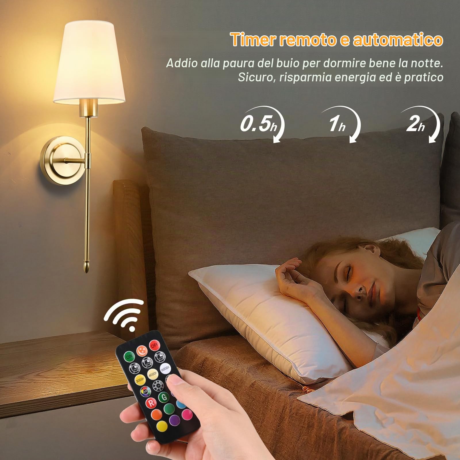 2 Pezzi Applique da Parete Interno,6000 mAH Applique Senza Fili,Lampada da Parete a batteria Ricaricabile USB,Lampada da Muro Dimmerabile con Telecomando per Camera da Letto Soggiorno Corridoio (Oro)