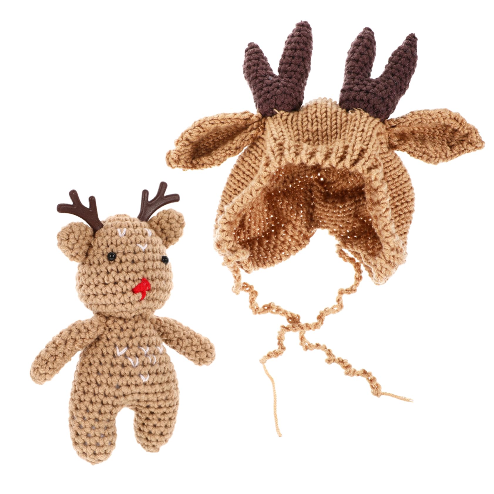 Holibanna 1Set Adorable Antler Hat Warm Knit Wool Beanie for Months for Holiday Photography and Comfortable Skin Friendly Design for Boys Brown
