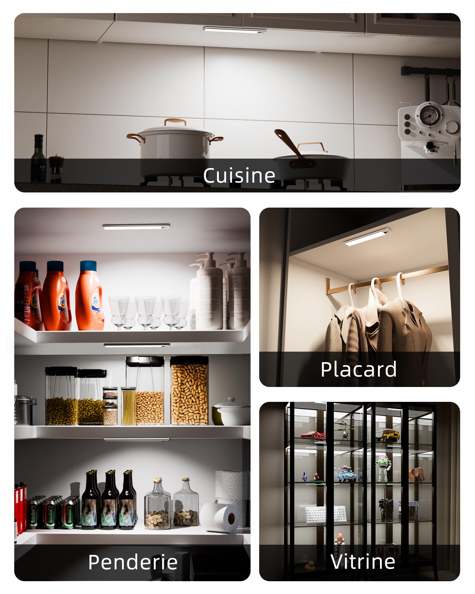 EZVALO Lampe LED Rechargeable Intérieure avec Détecteur de Mouvement, Réglette LED Cuisine 23 cm, Sans Fil avec Télécommande, 5700K 3 Modes Réglable
