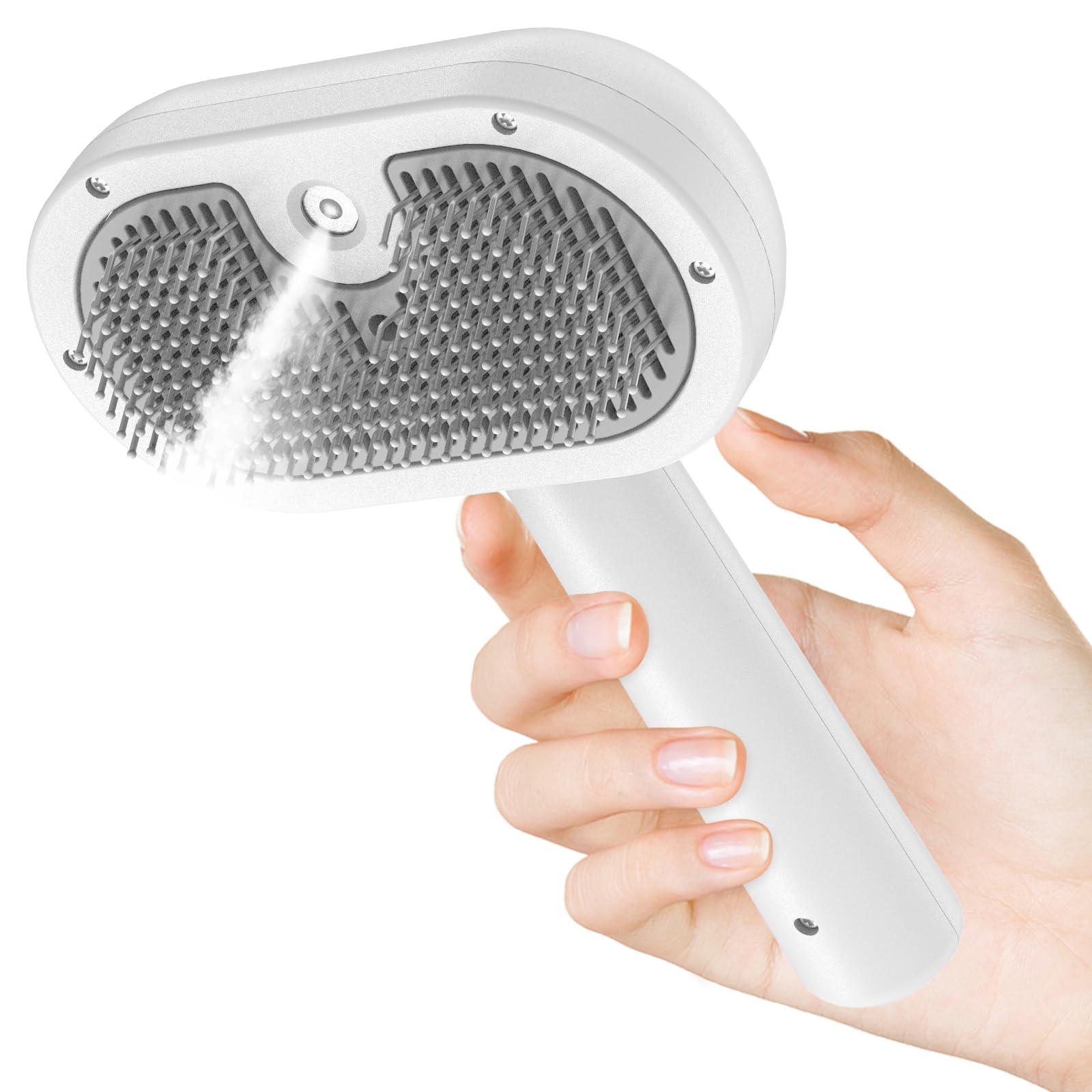 BIRDTOBR Cepillo de Vapor para Gatos, Cepillo de Vapor para Gatos 3 en 1, Cepillo de Vapor para Gatos para Masaje, Cepillo de Aseo para Gatos for Tangled and Loosse Hair en Un Clic-Blanco