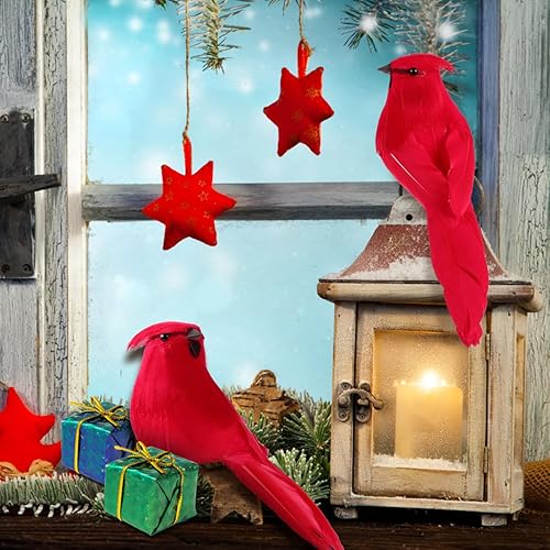 Miniatura 2 de TENDYCOCO Aves cardenales artificiales rojas con clip, adorno de pájaro de espuma simulada, adorno de pájaros, manualidades, árbol, decoración para