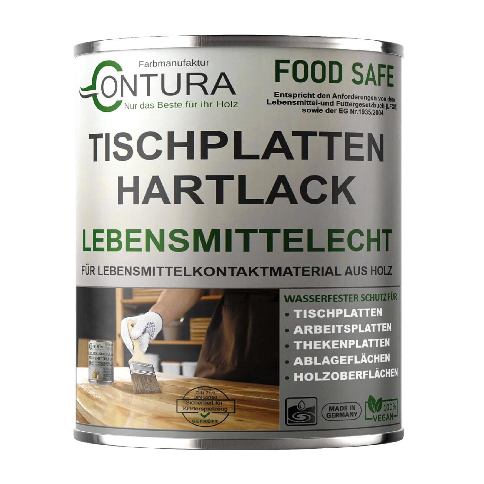 Contura Hartlack Tischplattenlack lebensmittelecht Klarlack Tischplatte Holzlack Lack (Transparent, 750ml.)