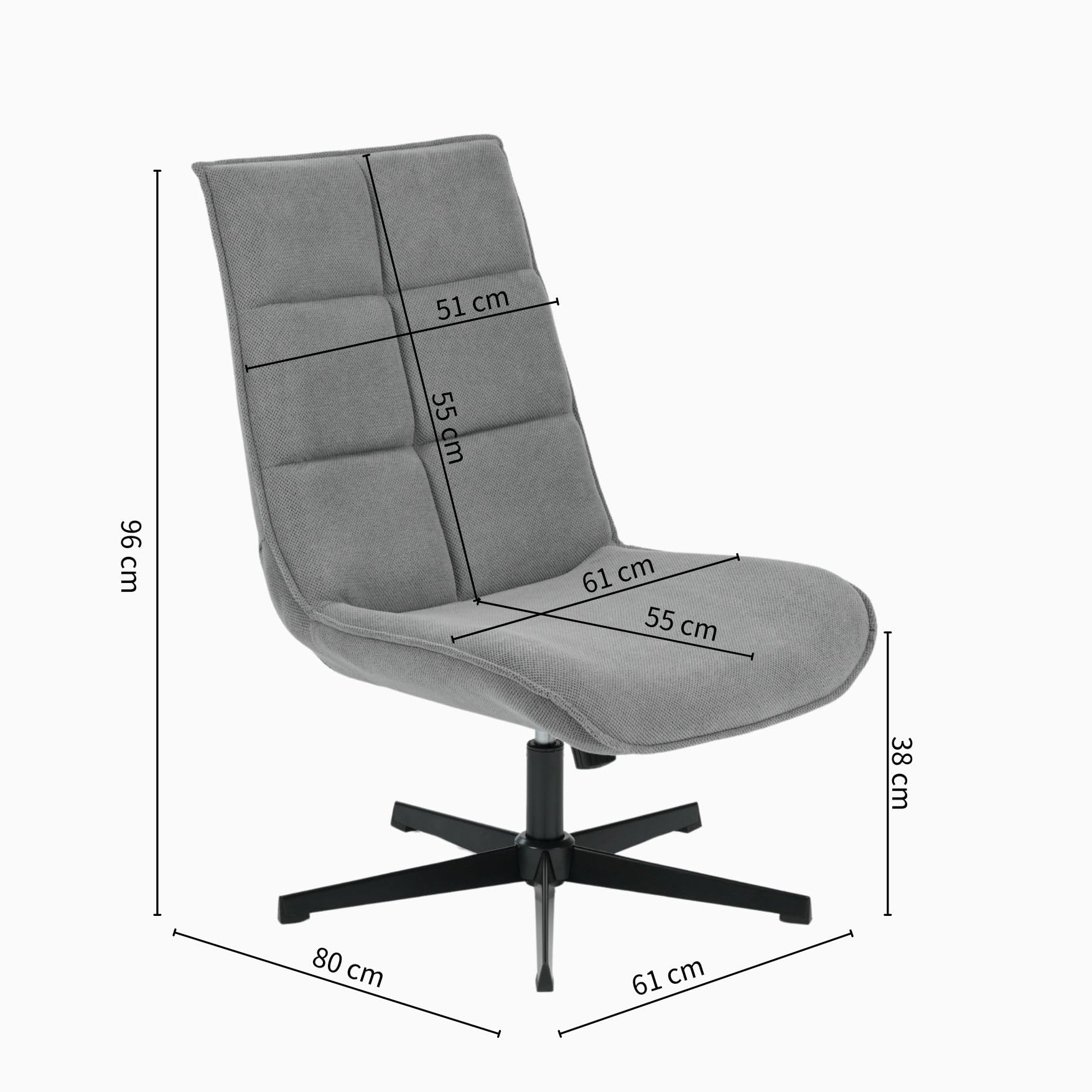 Sillón Giratorio Moderno con función reclinable, cojín de Asiento de Tela, Base de Metal, Gris