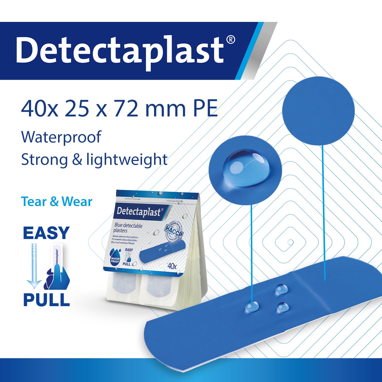 Detectaplast Pflasterspender Nachfüllset, 5 er Set Refill Packungen mit je 40 blauen und wasserfest Pflastern, 200 Wundpflaster für den Umgang mit Lebensmitteln,