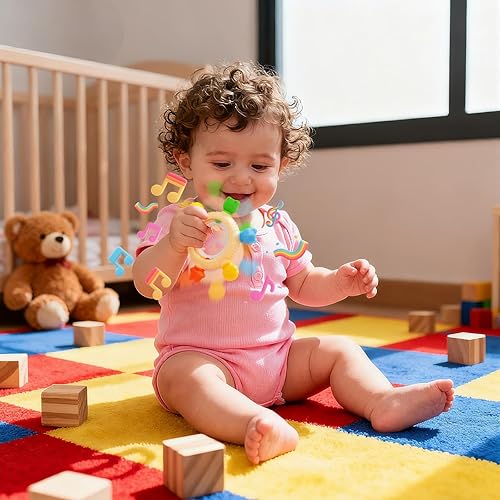 Miniatura 7 de Anillos de dentición para bebés, juguetes de sonajero, mordedor de silicona sin BPA para bebés de 0 a 24 meses, juguetes masticables suaves y