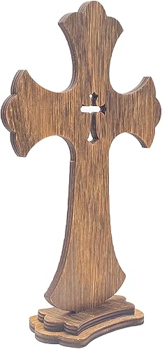 Miniatura 3 de Paquete de 12 cruces de madera marrón de 9 pulgadas, cruz rústica de mesa para centros de mesa de bautismo, decoración de iglesia para el hogar,