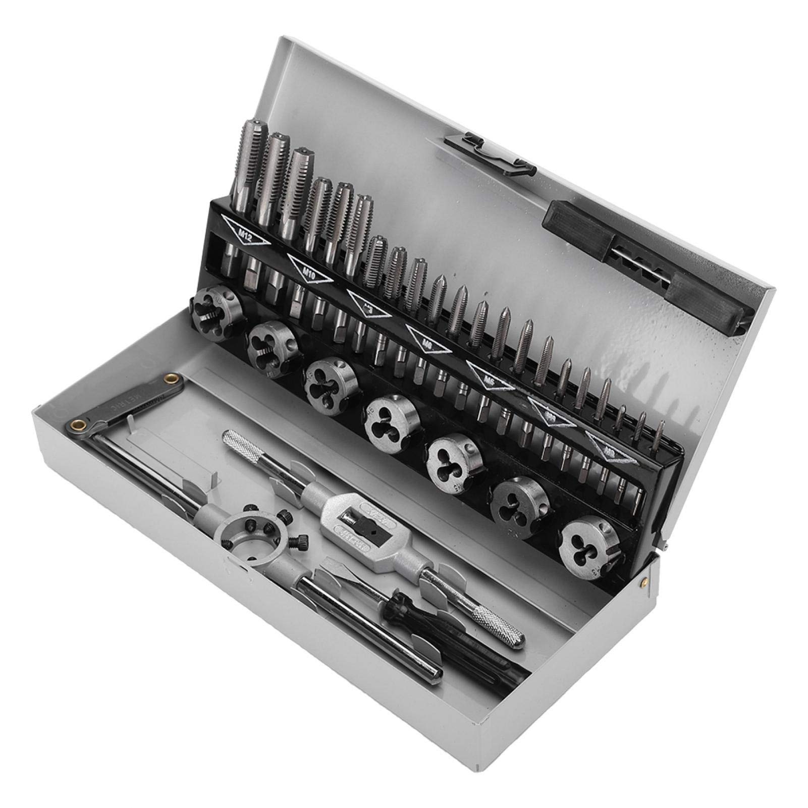 Set di filiere per maschiatura, Kit di Utensili manuali da 32 Pezzi, in Lega di Acciaio, Portatile, ad Alta durezza, Lavorazione CNC e Trattamento Termico con durezza 60 HRC