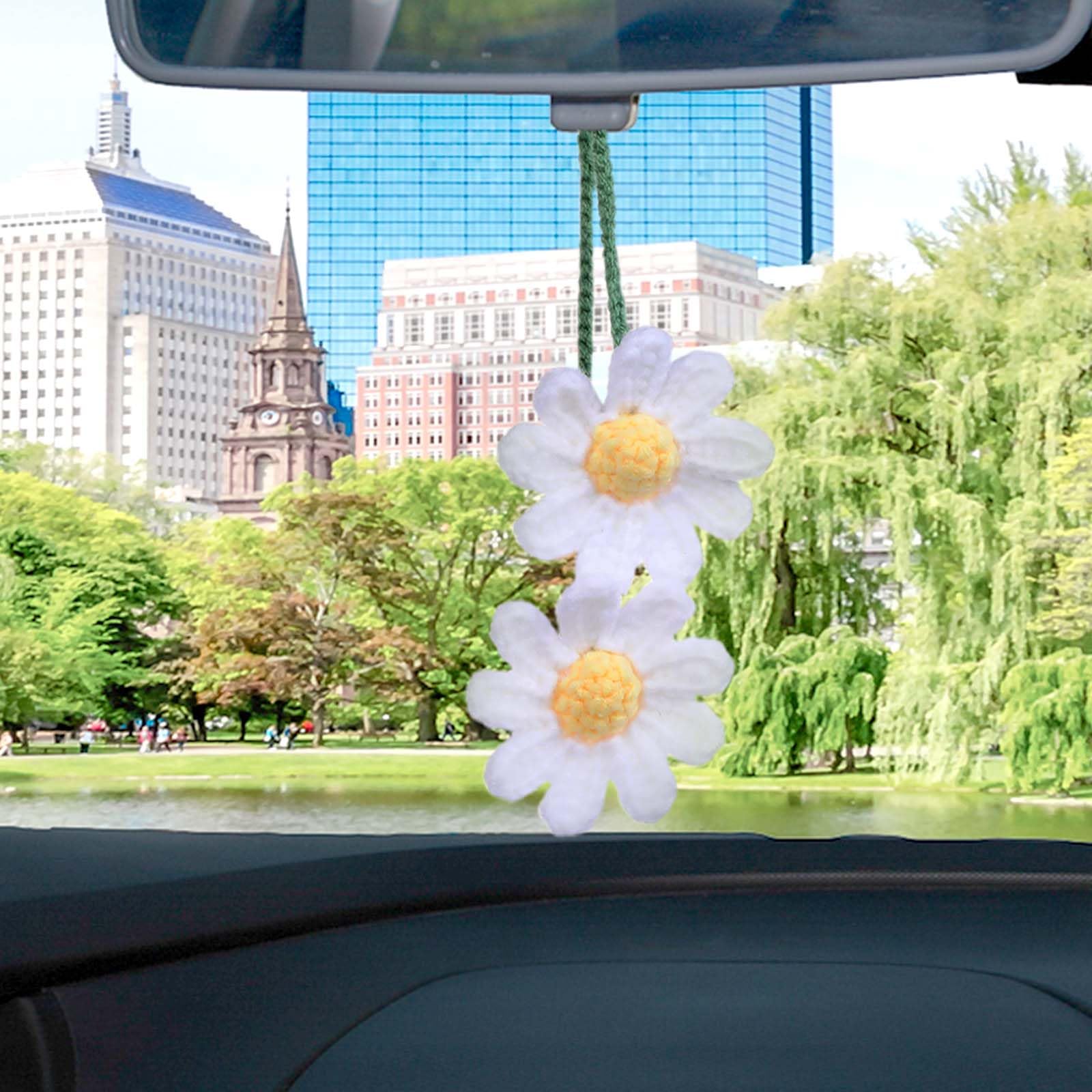 Sibba Crochet Daisy Car Accessories Flower Rear View Mirror Accessories