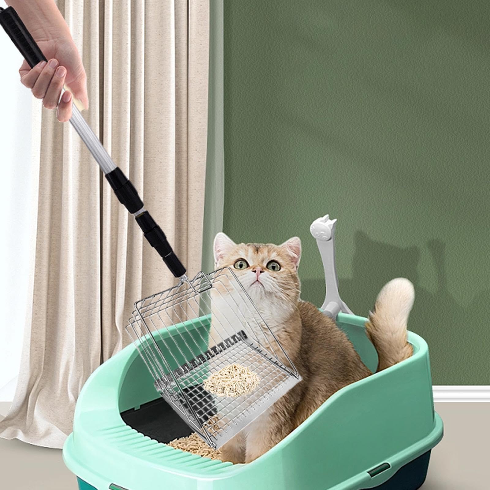 Paletta per lettiera, Gatto con Paletta Profonda, Manico Lungo, setaccio for Escrementi for Uso Domestico, Anziani, Cura degli Animali Domestici, Vita in Piccoli spazi