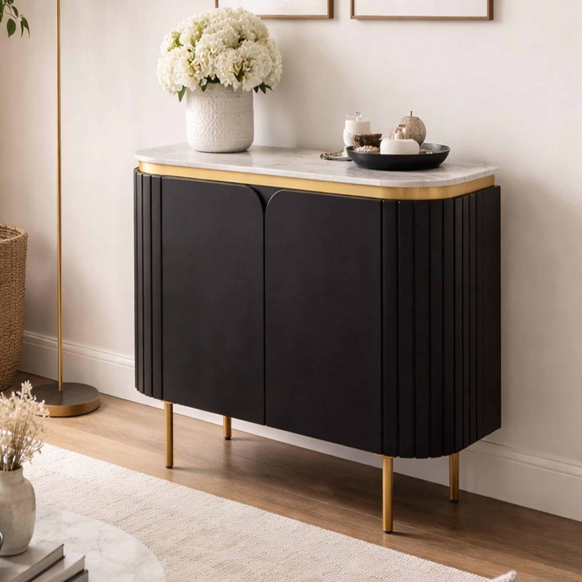 The Attic 2 Door Carlston Sideboard, Multipurpose Cabinet for Kitchen and Living Room Storage, Solid Mango Wood, Black Matte Finish
