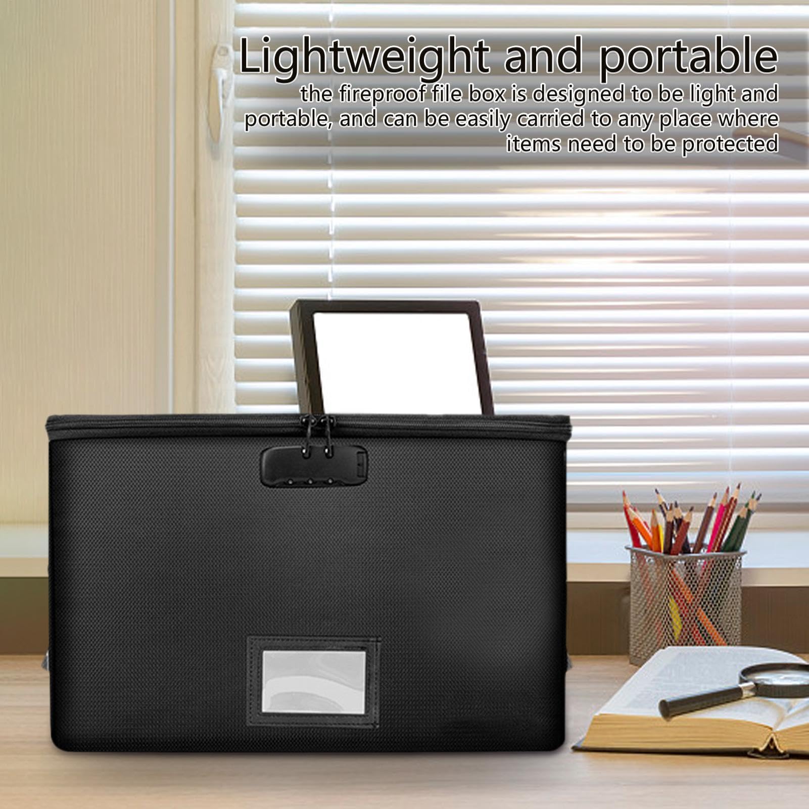 Organizer per schedario, borsa portadocumenti ignifuga, archiviazione | sicura per gioielli, lettere e file, dimensioni 39,3 x 30 x 25 cm, materiale composito ignifugo, grande capacità