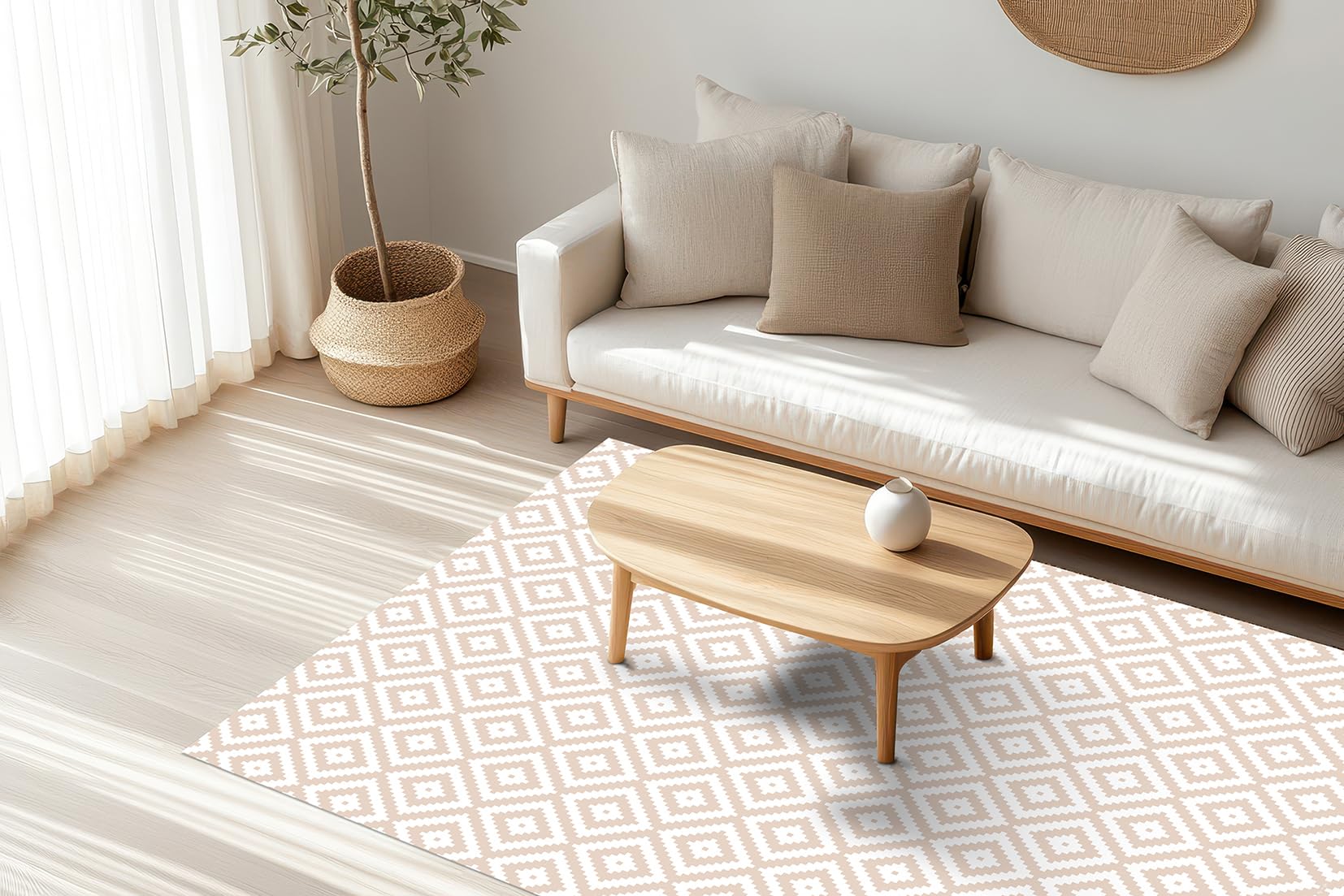DobleUve Estudio Vinyl Teppich Geometrisch 08 | Beige | 100x100 cm | Waschbarer Rutschfester Küchenläufer | Vinylteppich | Vinylboden | Vinylteppich für Wohnzimmer